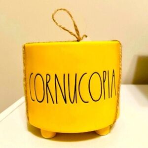 New Rae Dunn Yellow Cornucopia Fall Thanksgiving Planter or Candle NWT